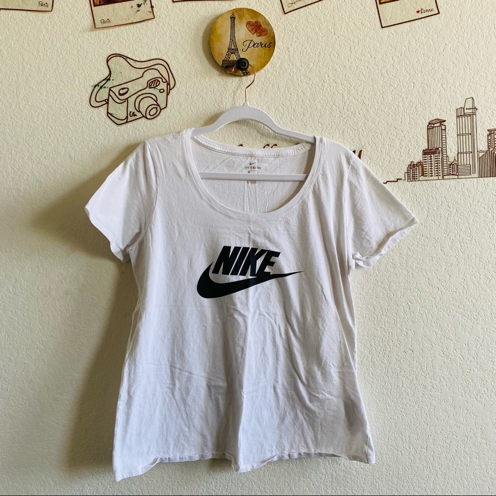 Nike White Black Logo Detail Round Neck Long Sleeve Top Size Large